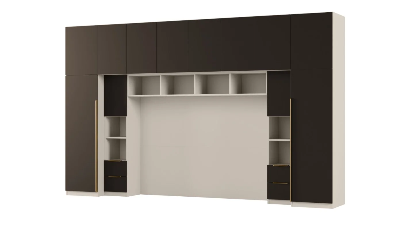 Zabudowa do sypialni 364x225 cm Kaszmirowy Beż / Czarny Onyx – SARA | eMeblast