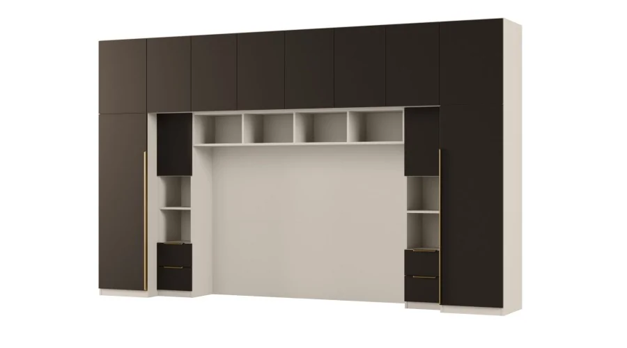 Zabudowa do sypialni 364x225 cm Kaszmirowy Beż / Czarny Onyx – SARA | eMeblast