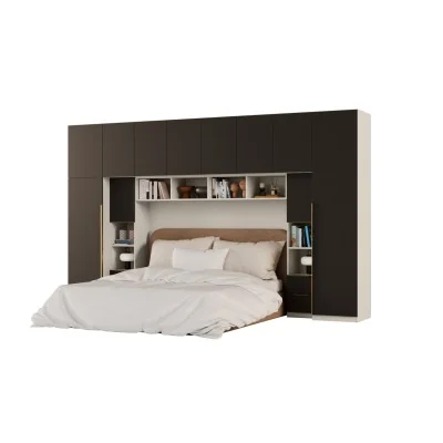 Zabudowa do sypialni 364x225 cm Kaszmirowy Beż / Czarny Onyx – SARA | eMeblast