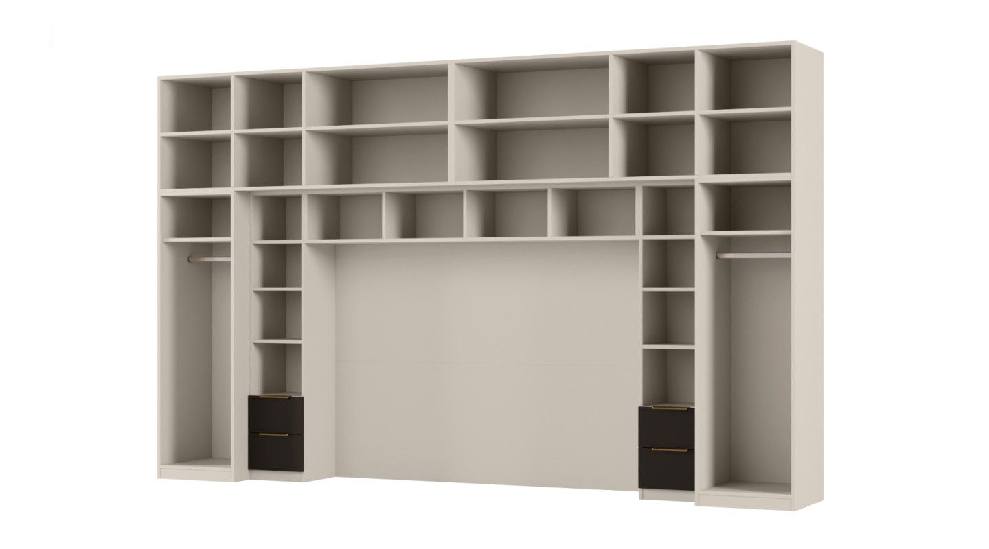 Zabudowa do sypialni 364x225 cm Kaszmirowy Beż / Czarny Onyx – SARA | eMeblast Zabudowa do sypialni 364x225 cm Kaszmirowy Beż / Czarny Onyx – SARA | eMeblast
