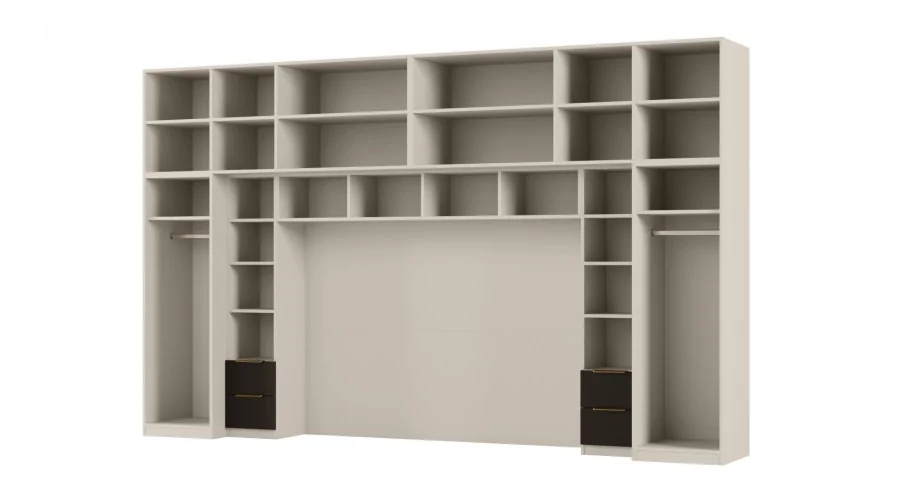 Zabudowa do sypialni 364x225 cm Kaszmirowy Beż / Czarny Onyx – SARA | eMeblast