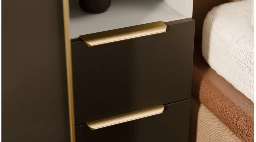 Zabudowa do sypialni 364x225 cm Kaszmirowy Beż / Czarny Onyx – SARA | eMeblast
