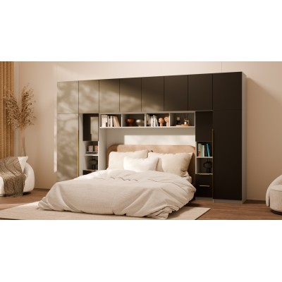 Zabudowa do sypialni 364x225 cm Kaszmirowy Beż / Czarny Onyx – SARA | eMeblast