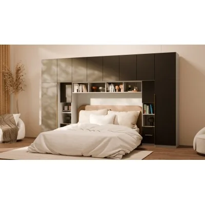 Zabudowa do sypialni 364x225 cm Kaszmirowy Beż / Czarny Onyx – SARA | eMeblast