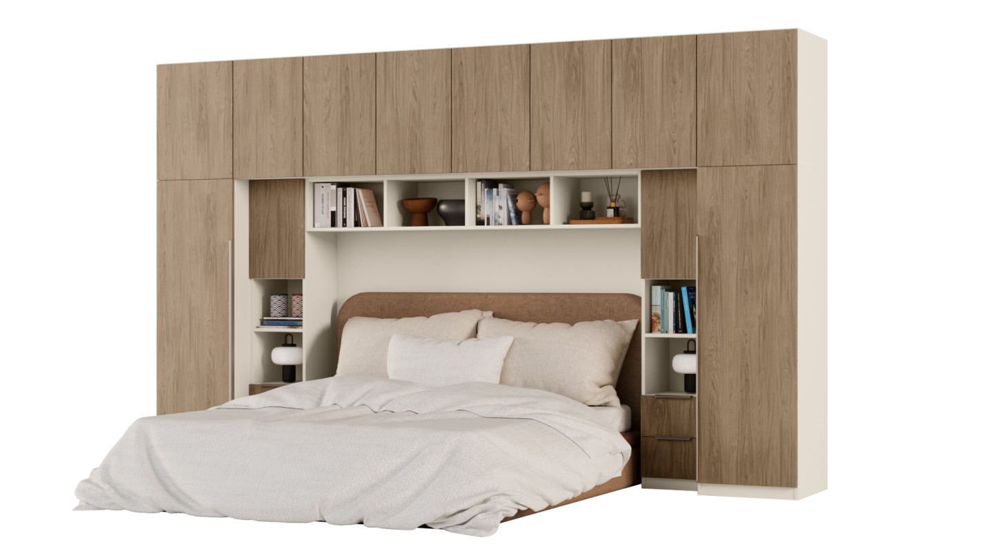 Zabudowa do sypialni 364x225 cm Piasek Pustyni / Dąb Casella Brązowy – SARA | eMeblast