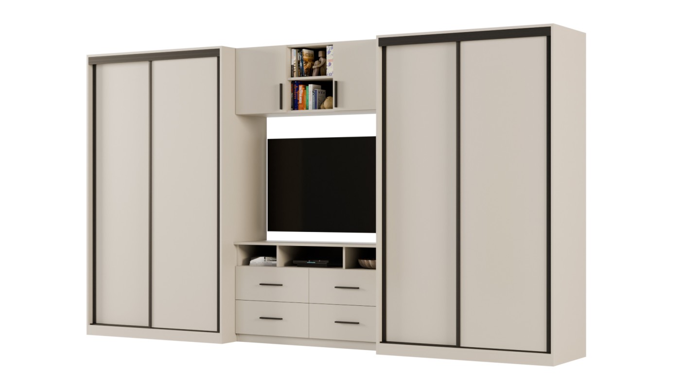 Meblościanka 390x220 cm z szafami przesuwnymi Kaszmirowy Beż - Axis