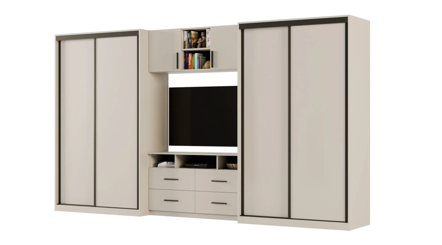 Meblościanka 390x220 cm z szafami przesuwnymi Kaszmirowy Beż - Axis