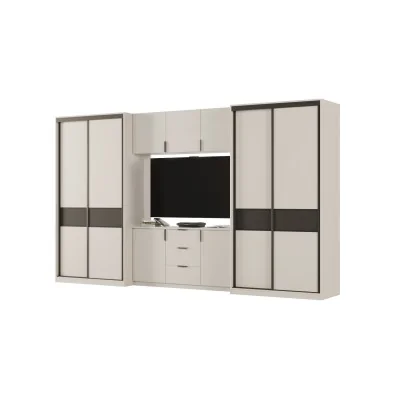 Meblościanka 400x235 cm z szafami przesuwnymi Kaszmirowy Beż / Czarny Onyx - Motion