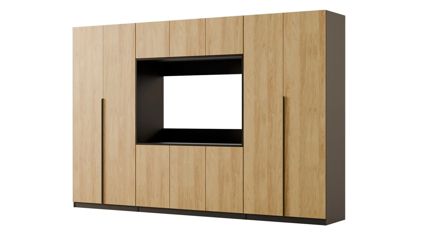 Meblościanka z wnęką pod telewizor 315×210 cm Śnieżna Biel - VISION
