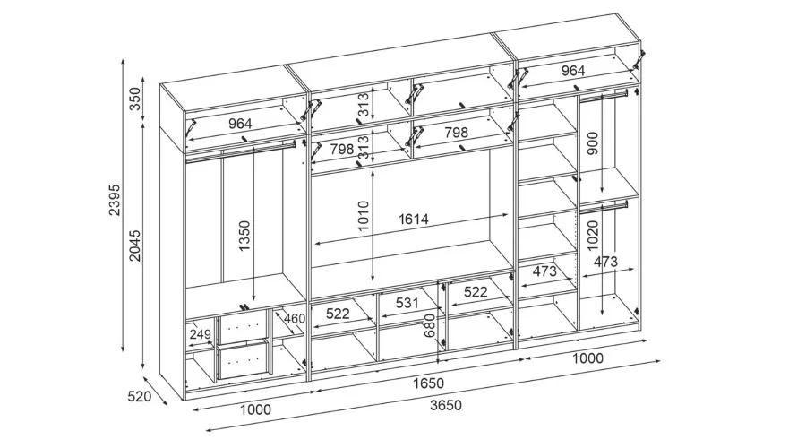 Przestronna meblościanka pod telewizor 365×240 cm Śnieżna Biel Szary New York - INFINITY