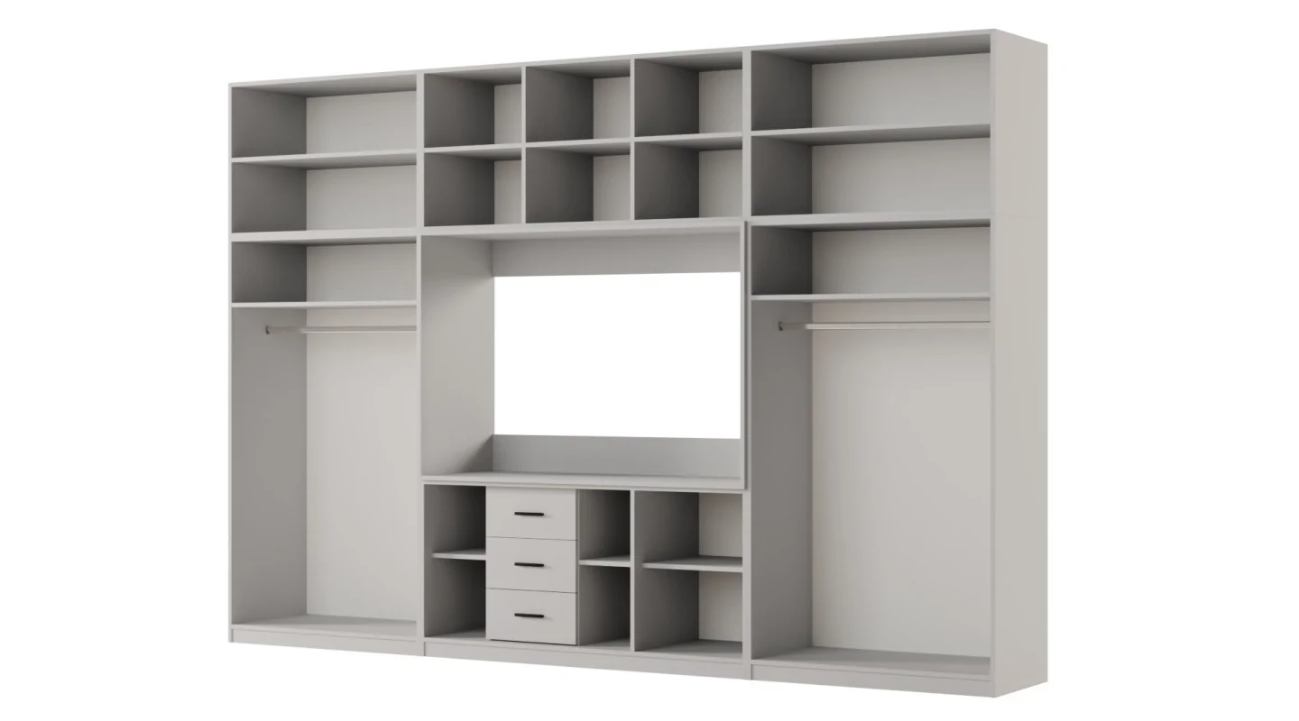 Minimalistyczna meblościanka z strefą RTV 350×240 cm Kaszmirowy Beż - HORIZON