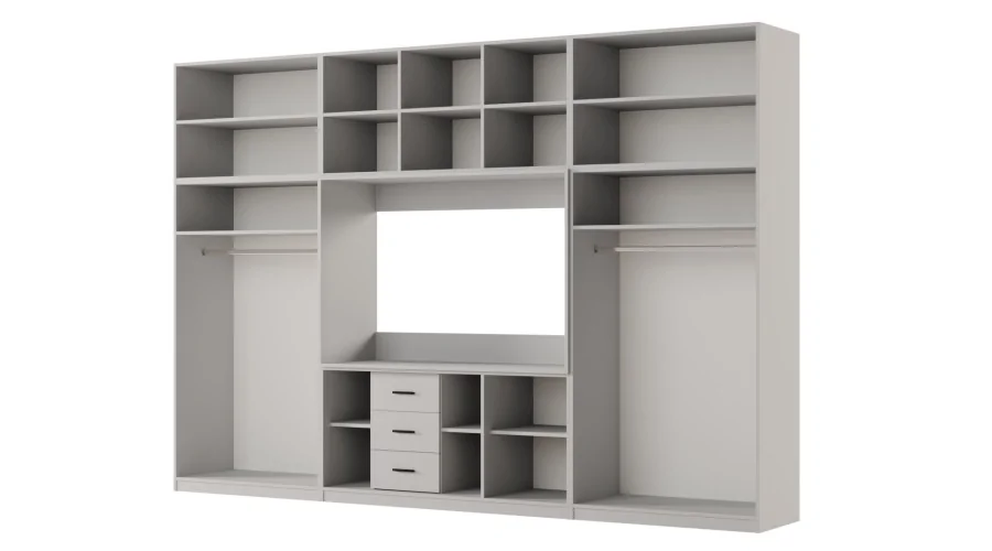 Minimalistyczna meblościanka z strefą RTV 350×240 cm Kaszmirowy Beż - HORIZON