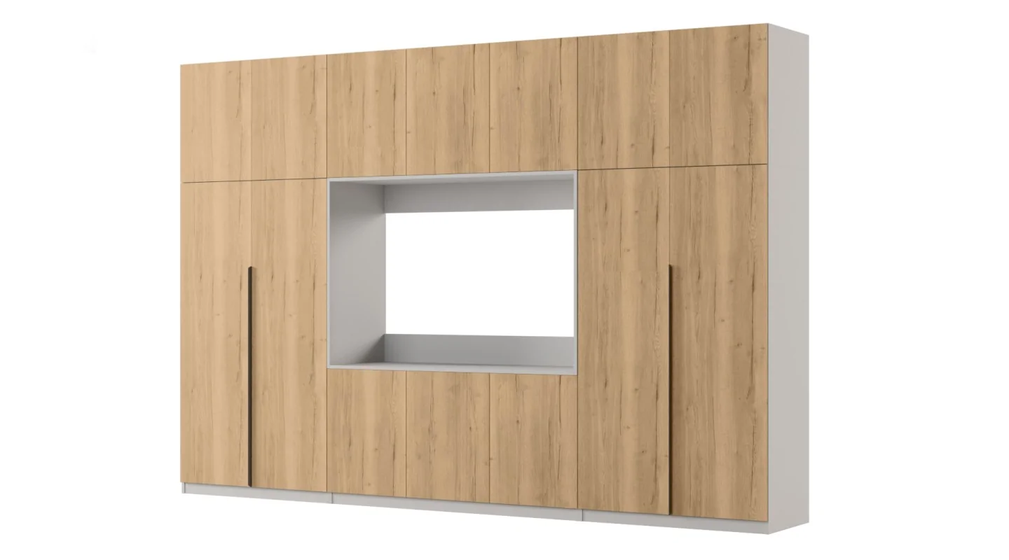 Minimalistyczna meblościanka z strefą RTV 350×240 cm Kaszmirowy Beż - HORIZON