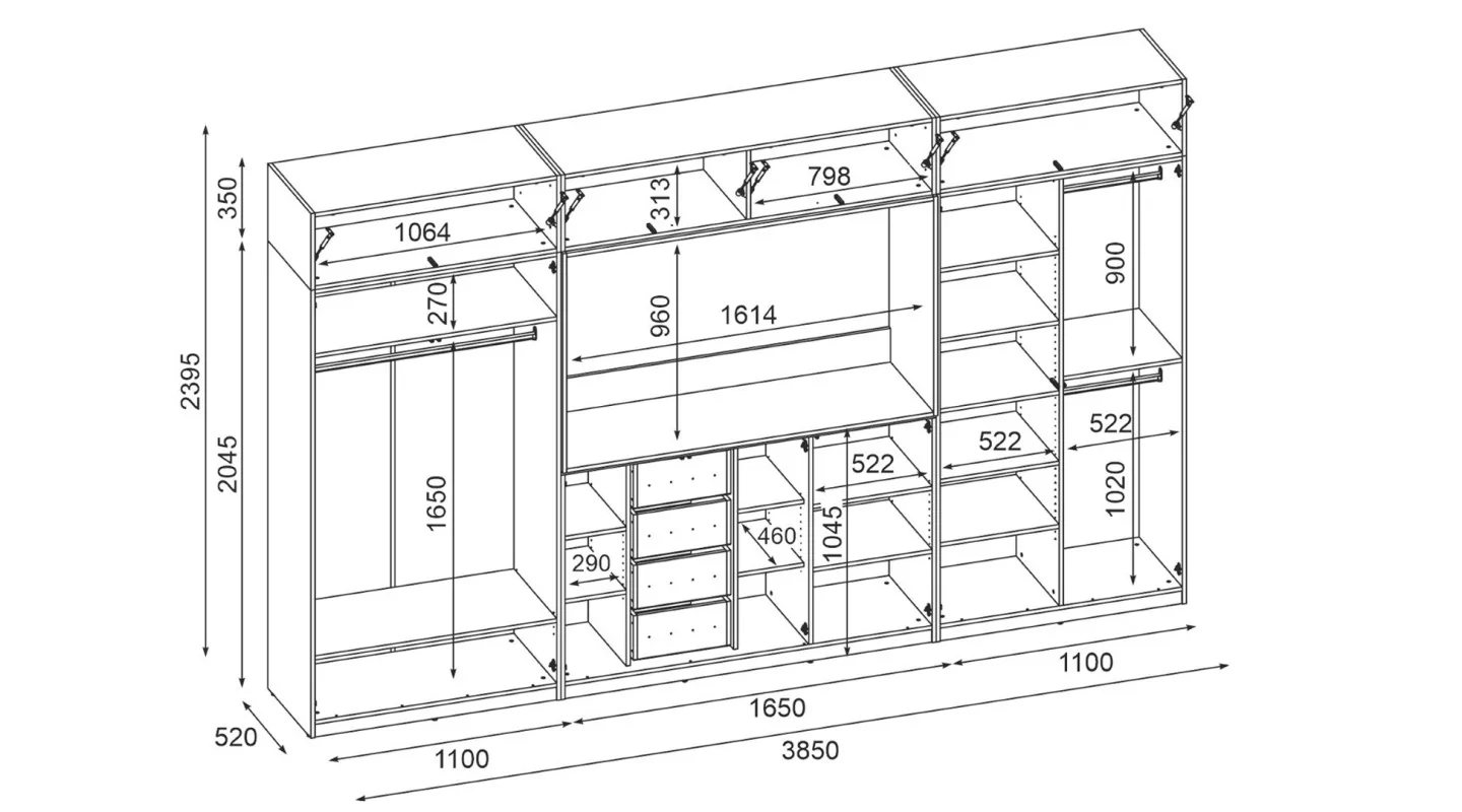 Stylowa meblościanka ze strefą RTV 385×240 cm Szary New York - ATRIUM