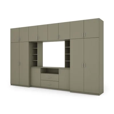 Elegancka meblościanka z szafami i półką RTV 380×240 cm Eukaliptus – DAKO