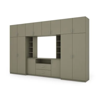 Elegancka meblościanka z szafami i półką RTV 380×240 cm Eukaliptus – DAKO