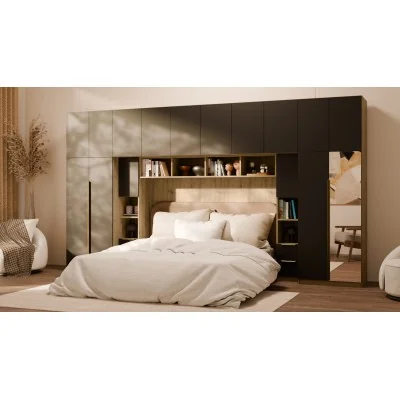 Zabudowa do sypialni 404x240 cm Dąb Artisan / Czarny Onyx z lustrem – MAJA | eMeblast