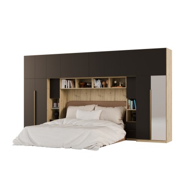 Zabudowa do sypialni 404x240 cm Dąb Artisan / Czarny Onyx z lustrem – MAJA | eMeblast