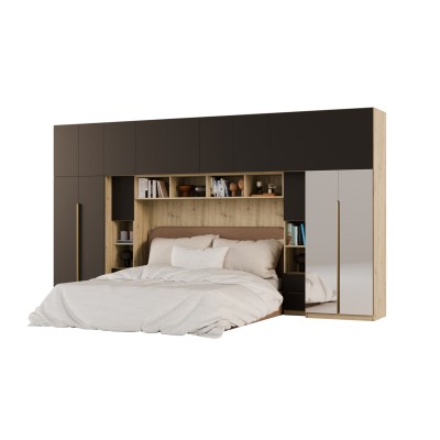 Zabudowa do sypialni 404x240 cm Dąb Artisan / Czarny Onyx z 2 lustrami – MAJA | eMeblast