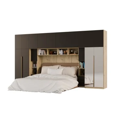 Zabudowa do sypialni 404x240 cm Dąb Artisan / Czarny Onyx z 2 lustrami – MAJA | eMeblast