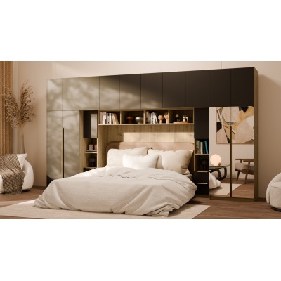 Zabudowa do sypialni 404x240 cm Dąb Artisan / Czarny Onyx z 2 lustrami – MAJA | eMeblast