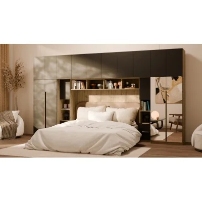 Zabudowa do sypialni 404x240 cm Dąb Artisan / Czarny Onyx z 2 lustrami – MAJA | eMeblast