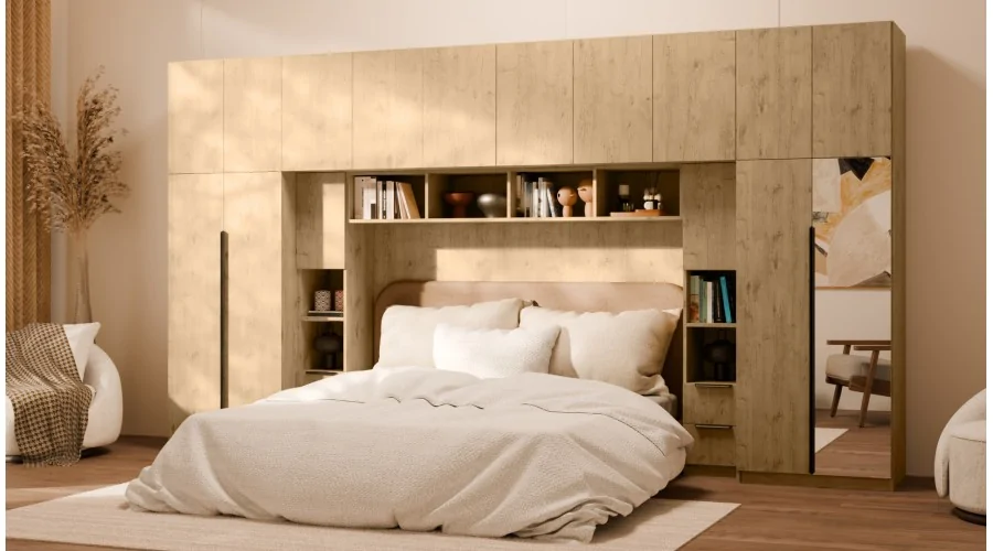 Zabudowa do sypialni 404x240 cm Dąb Lancelot z 1 lustrem – MAJA | eMeblast
