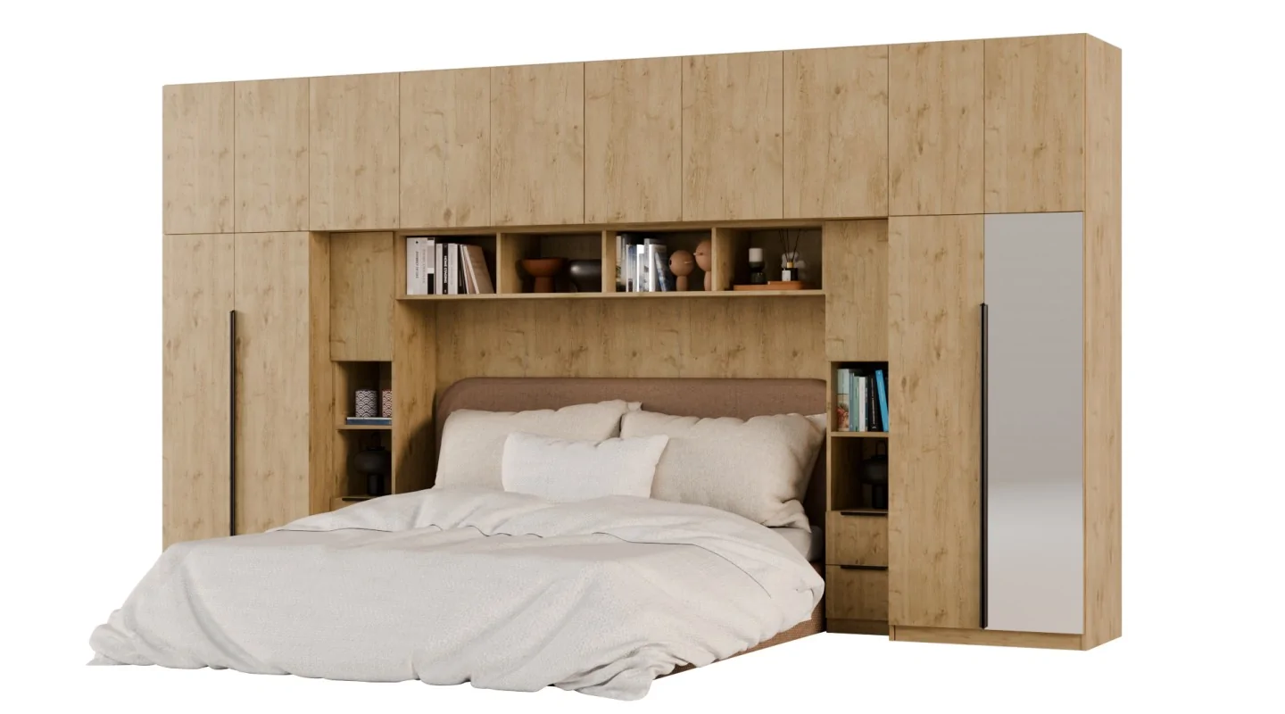 Zabudowa do sypialni 404x240 cm Dąb Lancelot z 1 lustrem – MAJA | eMeblast
