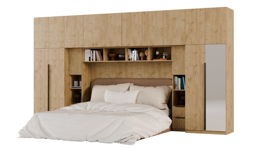 Zabudowa do sypialni 404x240 cm Dąb Lancelot z 1 lustrem – MAJA | eMeblast