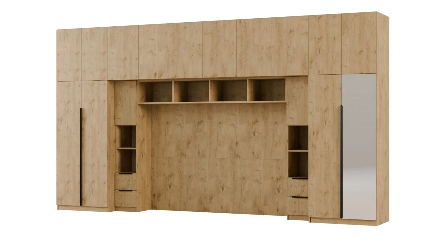 Zabudowa do sypialni 404x240 cm Dąb Lancelot z 1 lustrem – MAJA | eMeblast