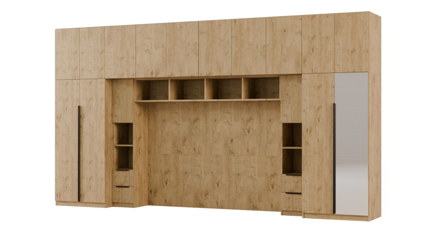 Zabudowa do sypialni 404x240 cm Dąb Lancelot z 1 lustrem – MAJA | eMeblast