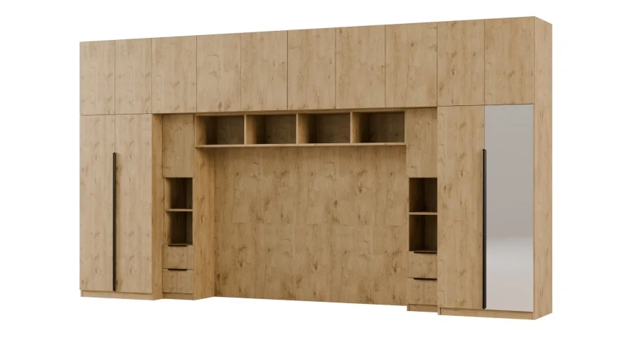 Zabudowa do sypialni 404x240 cm Dąb Lancelot z 1 lustrem – MAJA | eMeblast