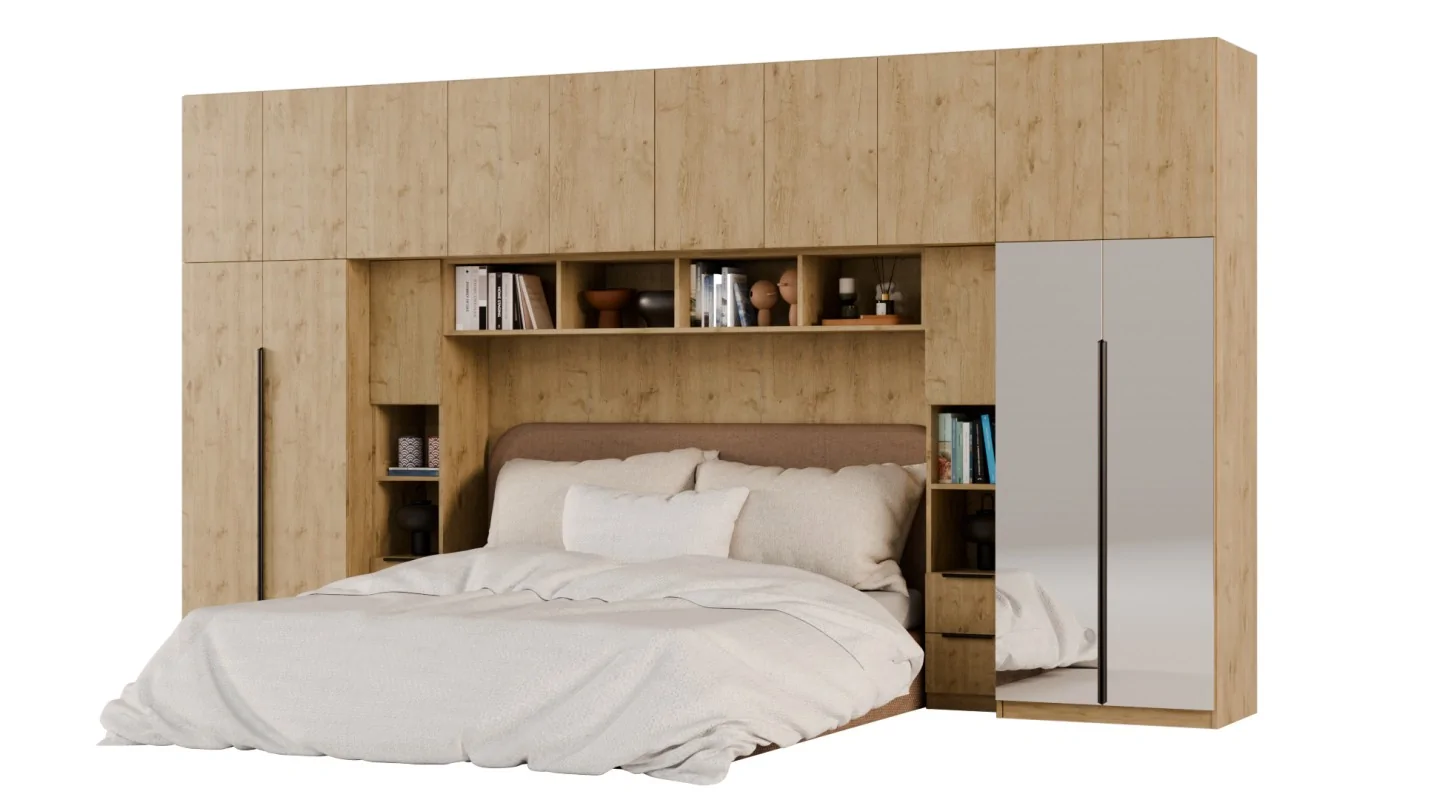 Zabudowa do sypialni 404x240 cm Dąb Lancelot z 2 lustrami – MAJA | eMeblast