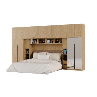 Zabudowa do sypialni 404x240 cm Dąb Lancelot z 2 lustrami – MAJA | eMeblast