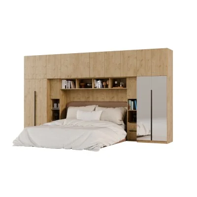 Zabudowa do sypialni 404x240 cm Dąb Lancelot z 2 lustrami – MAJA | eMeblast
