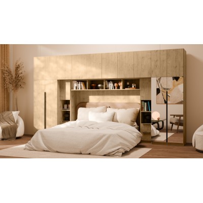 Zabudowa do sypialni 404x240 cm Dąb Lancelot z 2 lustrami – MAJA | eMeblast