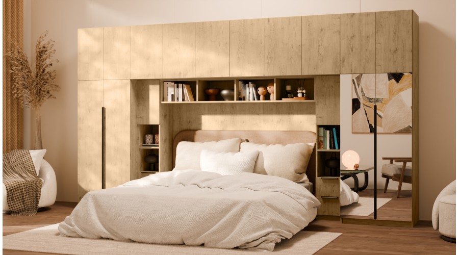 Zabudowa do sypialni 404x240 cm Dąb Lancelot z 2 lustrami – MAJA | eMeblast