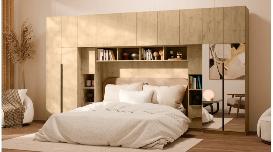 Zabudowa do sypialni 404x240 cm Dąb Lancelot z 2 lustrami – MAJA | eMeblast