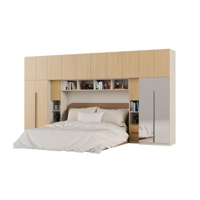 Zabudowa sypialni 394x225 cm dąb Wotan piasek pustyni 2 lustra Tip-On – Jula | eMeblast