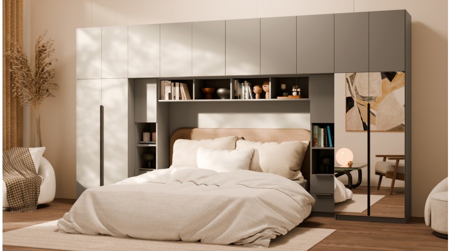 Zabudowa do sypialni 404x240 cm Sepia z 2 lustrami – MAJA | eMeblast