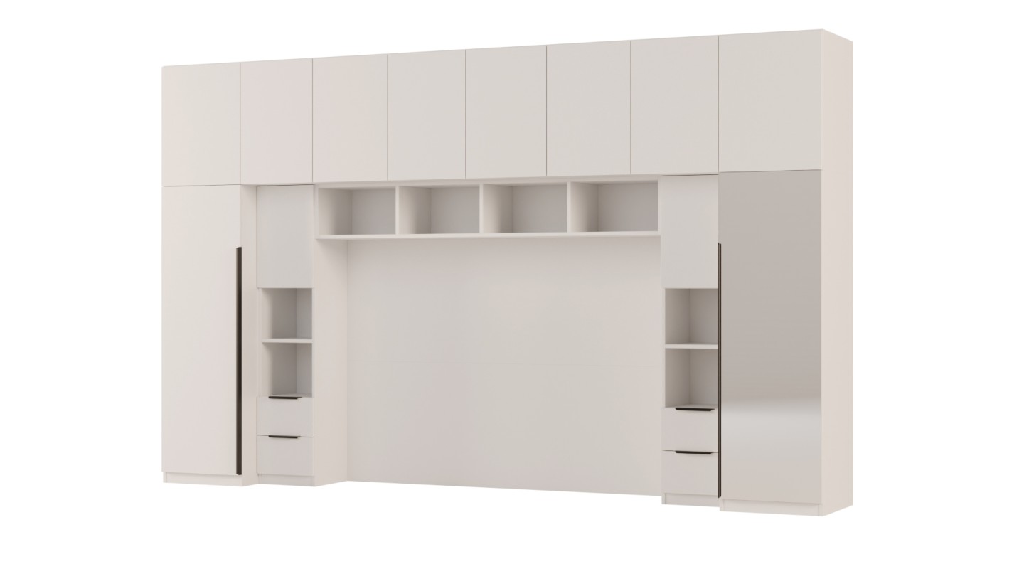 Zabudowa do sypialni 364x225 cm Biel Kredowa z 1 lustrem – SARA | eMeblast
