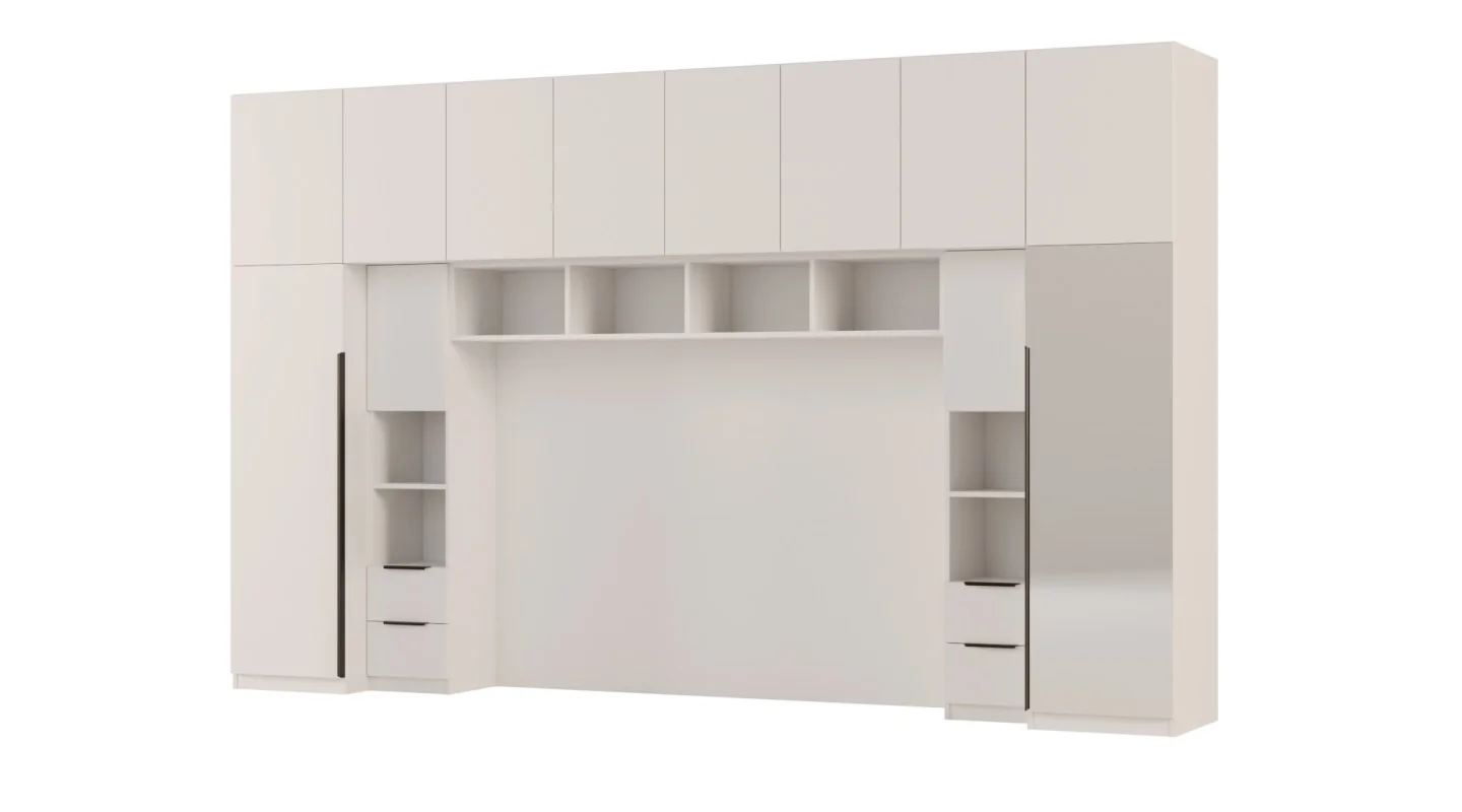 Zabudowa do sypialni 364x225 cm Biel Kredowa z 1 lustrem – SARA | eMeblast