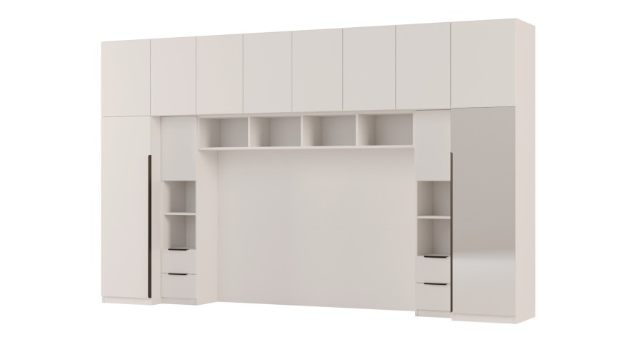 Zabudowa do sypialni 364x225 cm Biel Kredowa z 1 lustrem – SARA | eMeblast