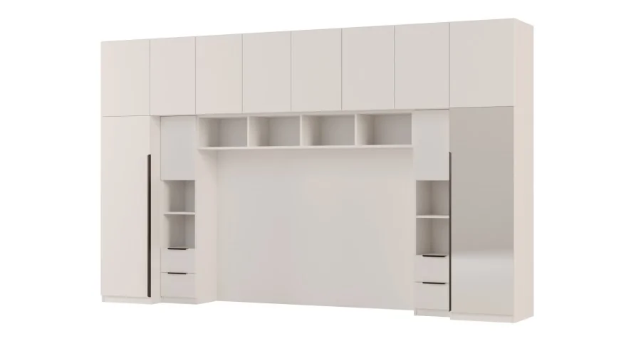 Zabudowa do sypialni 364x225 cm Biel Kredowa z 1 lustrem – SARA | eMeblast