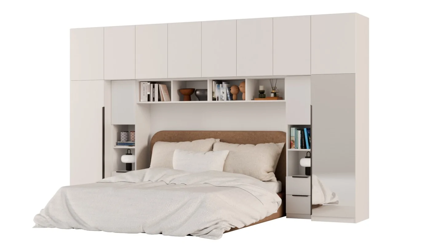 Zabudowa do sypialni 364x225 cm Biel Kredowa z 1 lustrem – SARA | eMeblast