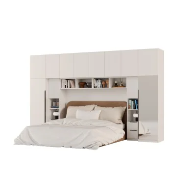 Zabudowa do sypialni 364x225 cm Biel Kredowa z 1 lustrem – SARA | eMeblast