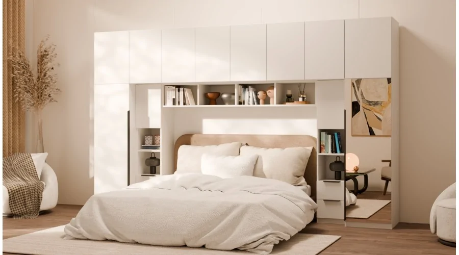 Zabudowa do sypialni 364x225 cm Biel Kredowa z 1 lustrem – SARA | eMeblast