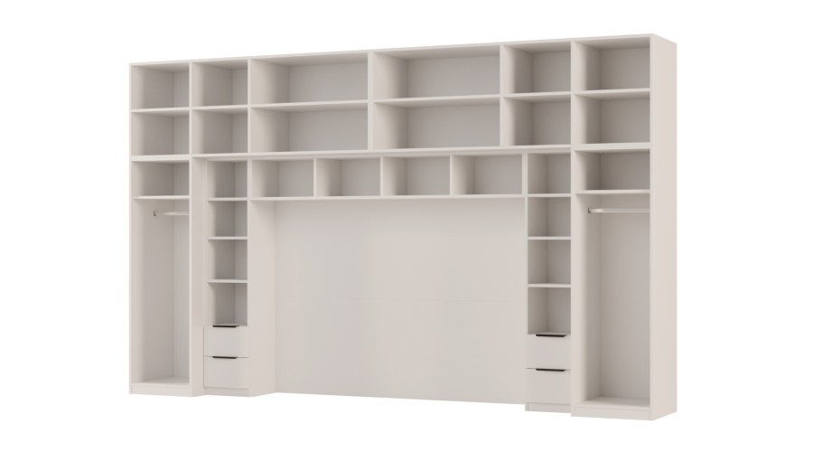 Zabudowa do sypialni 364x225 cm Biel Kredowa z 2 lustrami – SARA | eMeblast