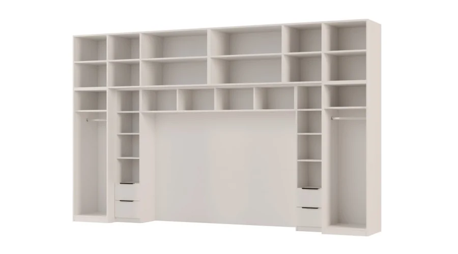 Zabudowa do sypialni 364x225 cm Biel Kredowa z 2 lustrami – SARA | eMeblast