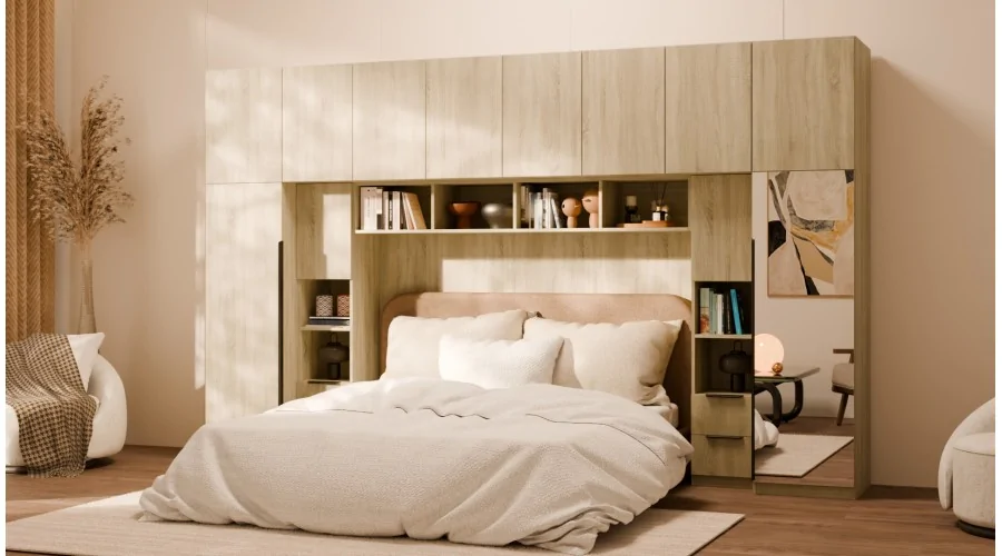 Zabudowa do sypialni 364x225 cm Sonoma Jasna z 1 lustrem – SARA | eMeblast